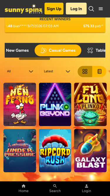 Sunnyspins Casino Giochi casual per dispositivi mobili