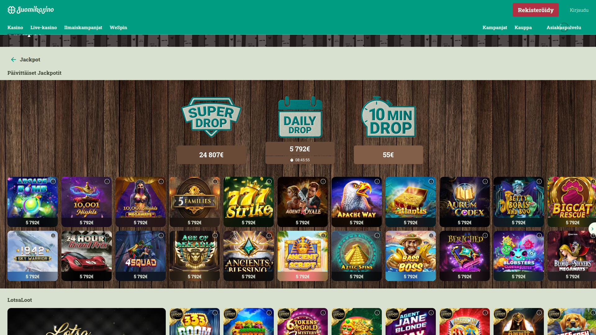 Jackpot de bureau de SuomiKasino