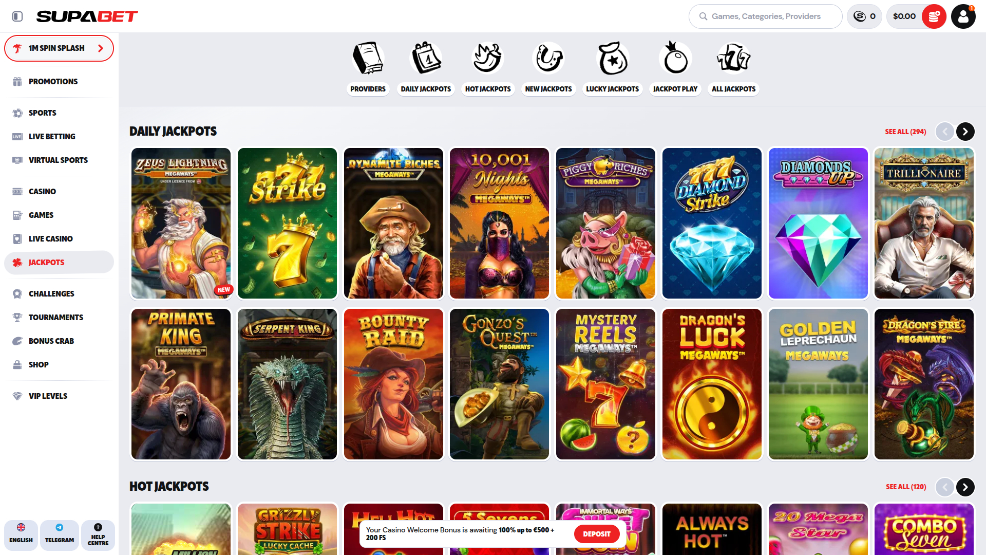 Jackpot sur bureau de Supabet Casino