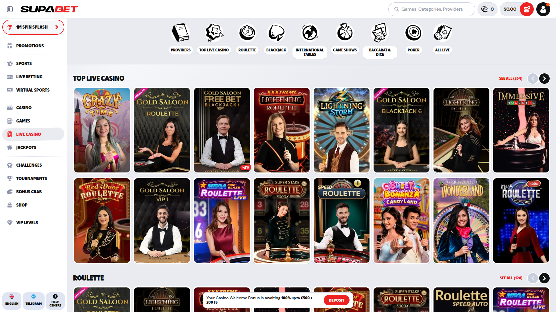 Croupier en direct sur bureau de Supabet Casino