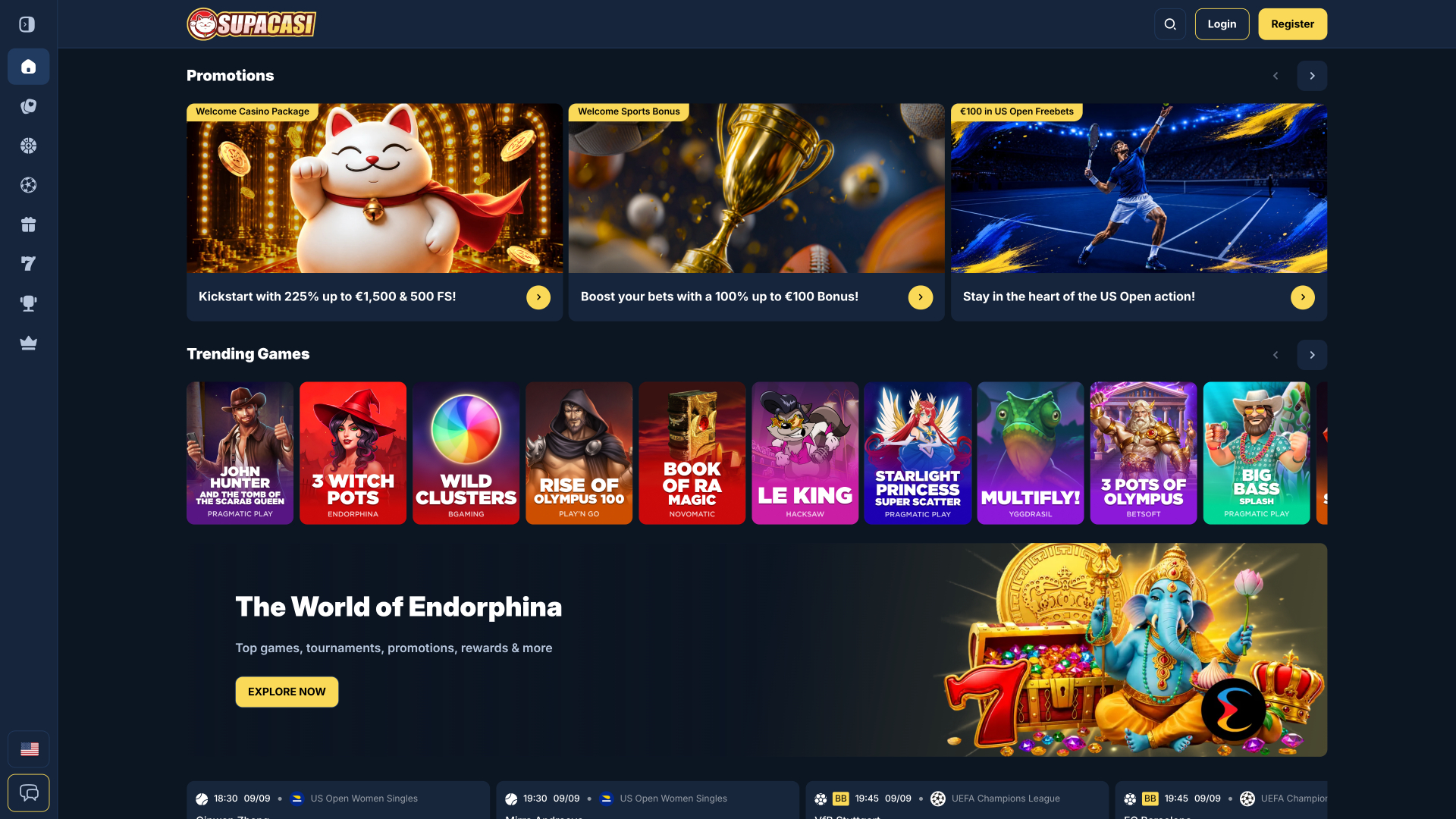 Pagina iniziale desktop del Casinò Supacasi