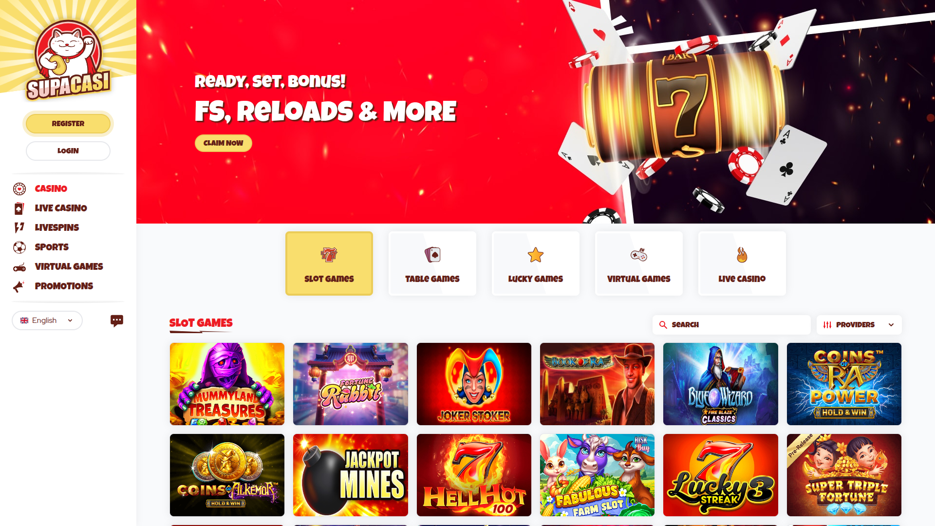 Page d’accueil de bureau de Supacasi Casino