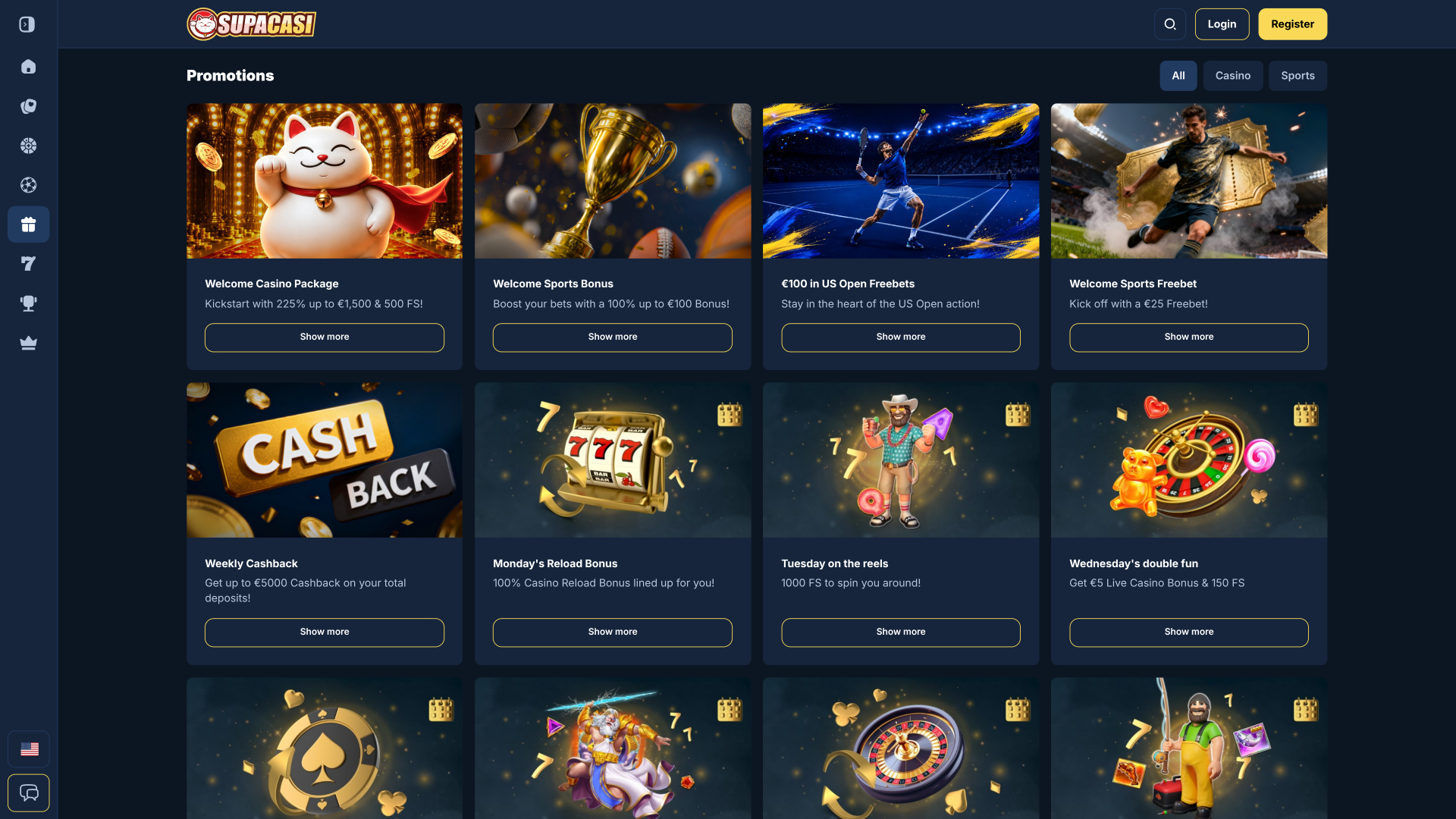 Promozioni desktop del casinò Supacasi