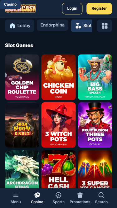 Giochi per dispositivi mobili del casinò Supacasi