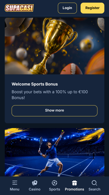 Promozioni per dispositivi mobili del casinò Supacasi