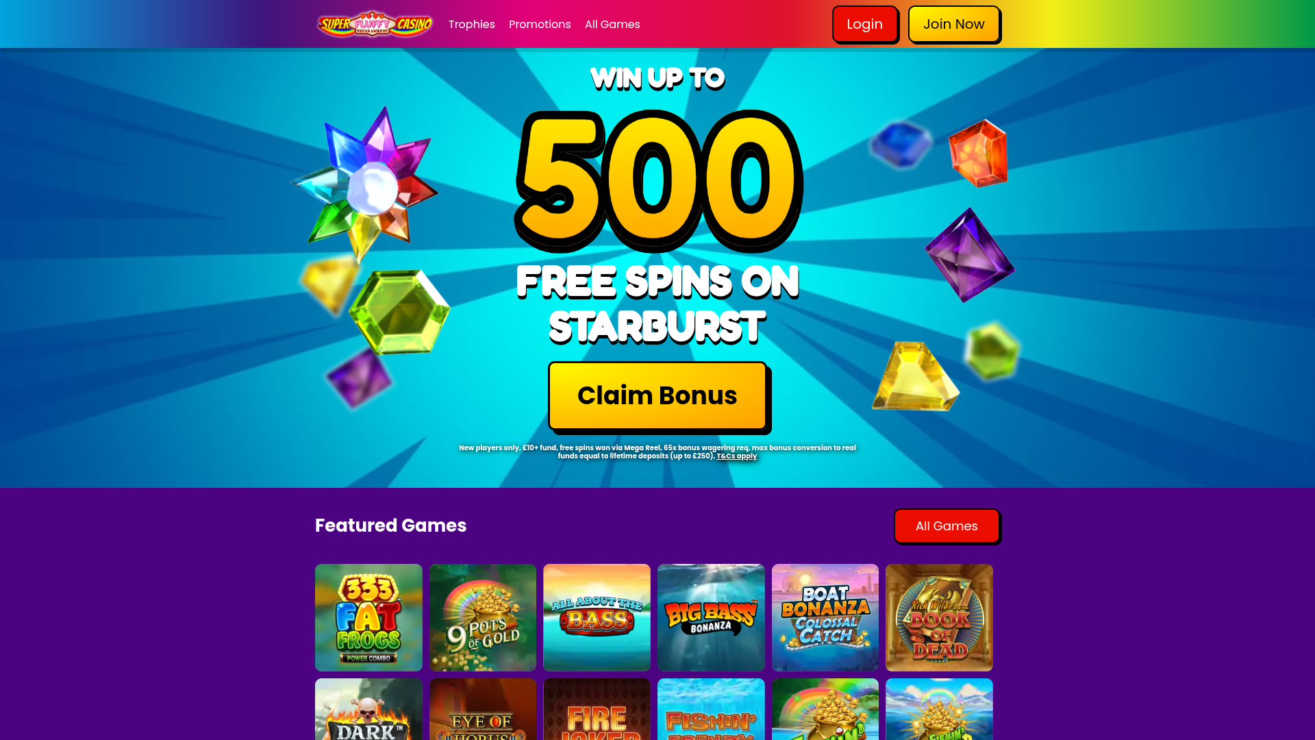 Page d’accueil de bureau de Super Fluffy Casino