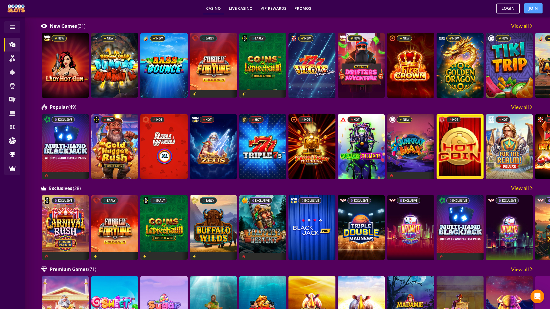 Juegos de escritorio de Super Slots Casino