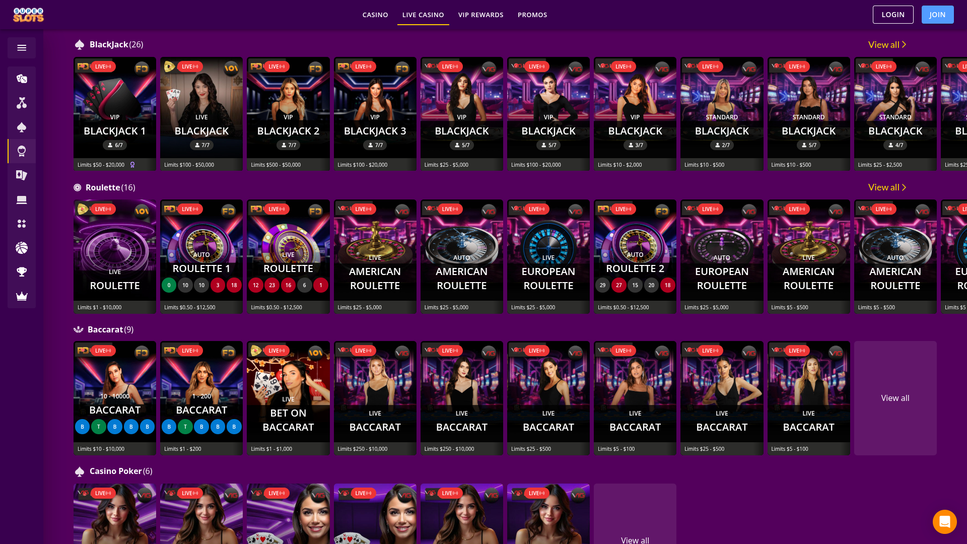 Distribuidor en vivo de escritorio de Super Slots Casino