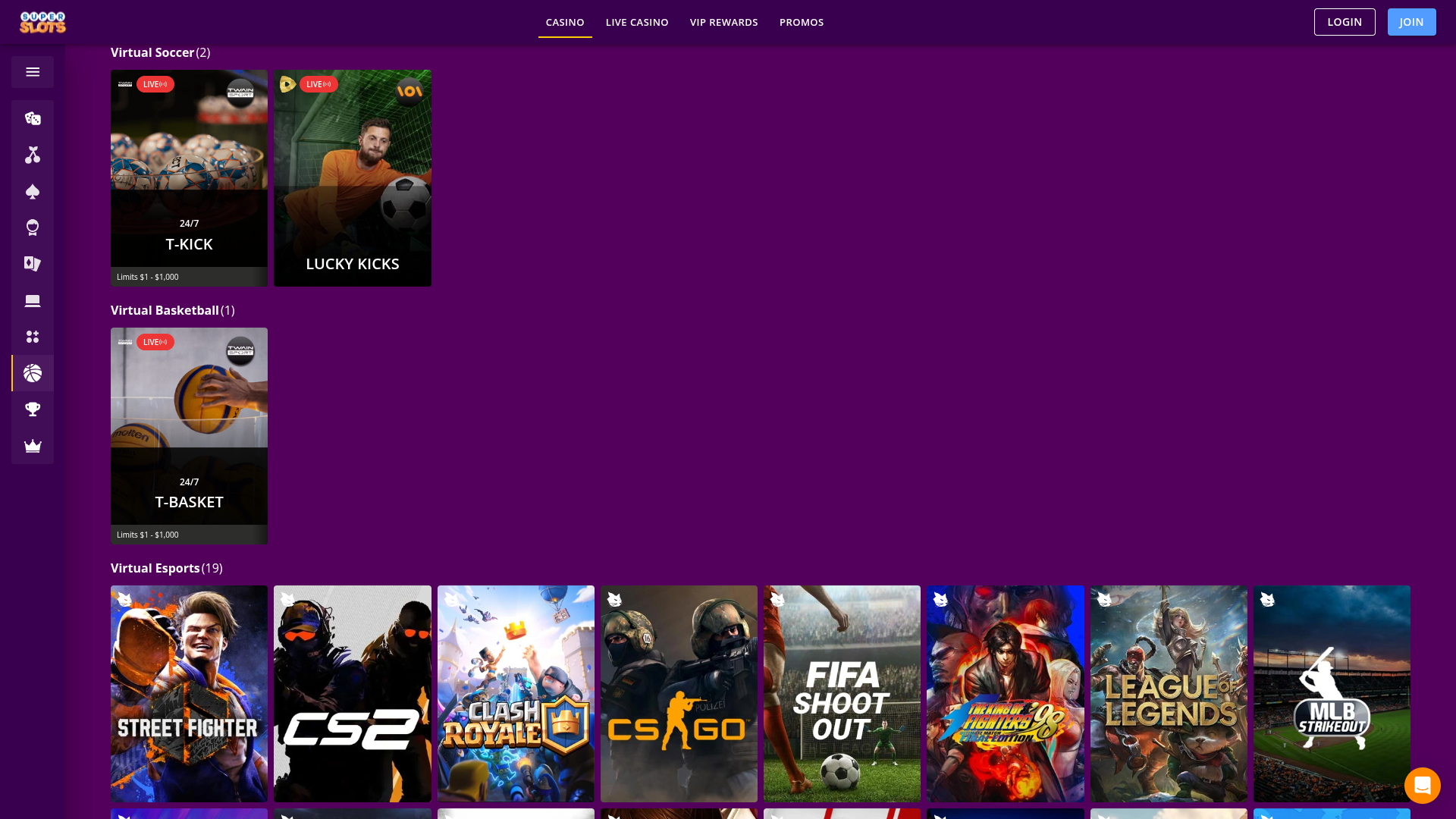 Deportes virtuales de escritorio de Super Slots Casino