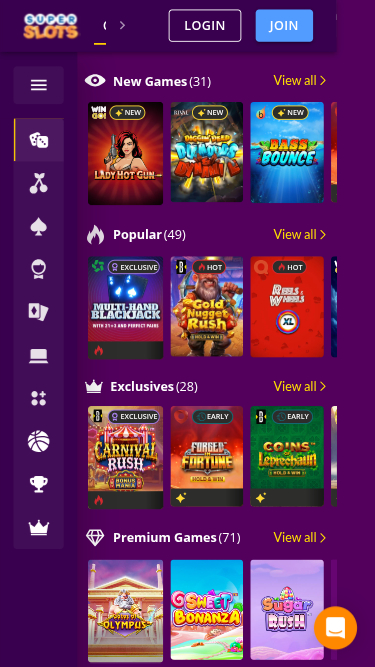 Juegos móviles de Super Slots Casino