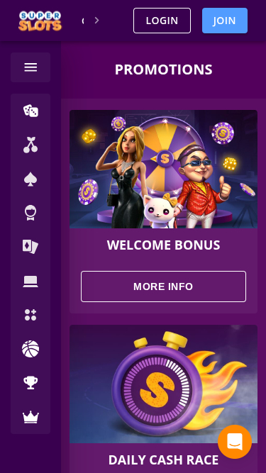 Promociones móviles de Super Slots Casino