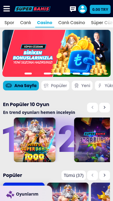 Home page mobile di Superbahis