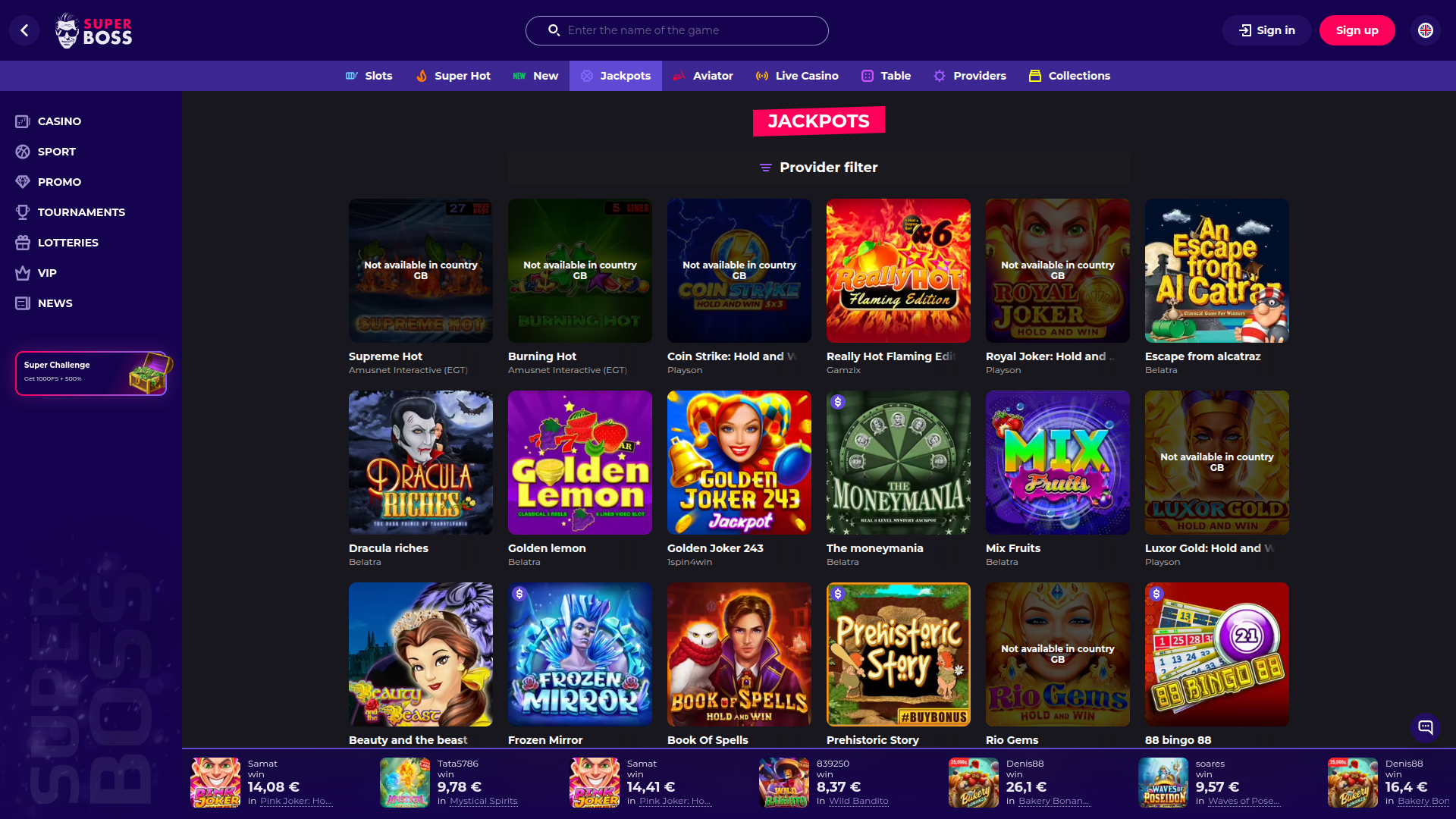 Десктопный джекпот SuperBoss Casino