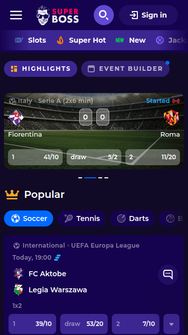 Мобильные виды спорта SuperBoss Casino