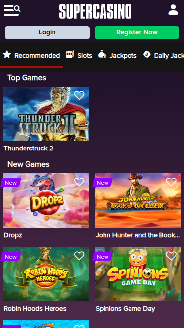 Homepage mobile di SuperCasino