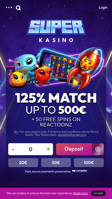 Page d'accueil mobile du casino Superkasino
