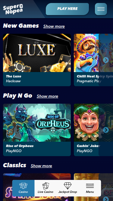 Jeux mobiles de SuperNopea Casino