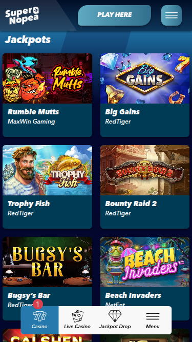 Jackpot mobile de SuperNopea Casino