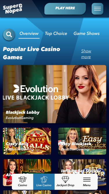 SuperNopea Casino Mobile Croupier en direct