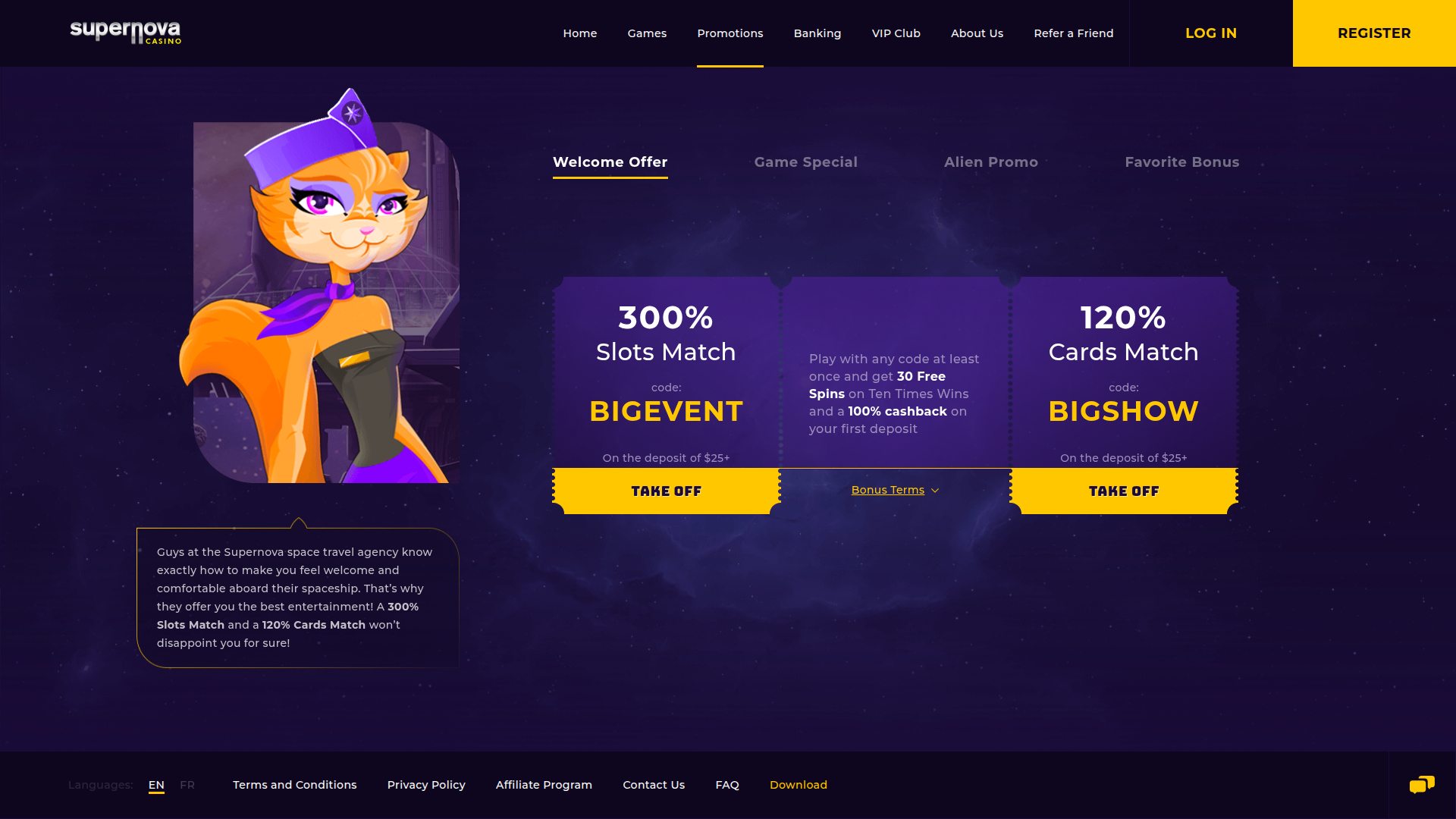 Promotions de bureau de Supernova Casino