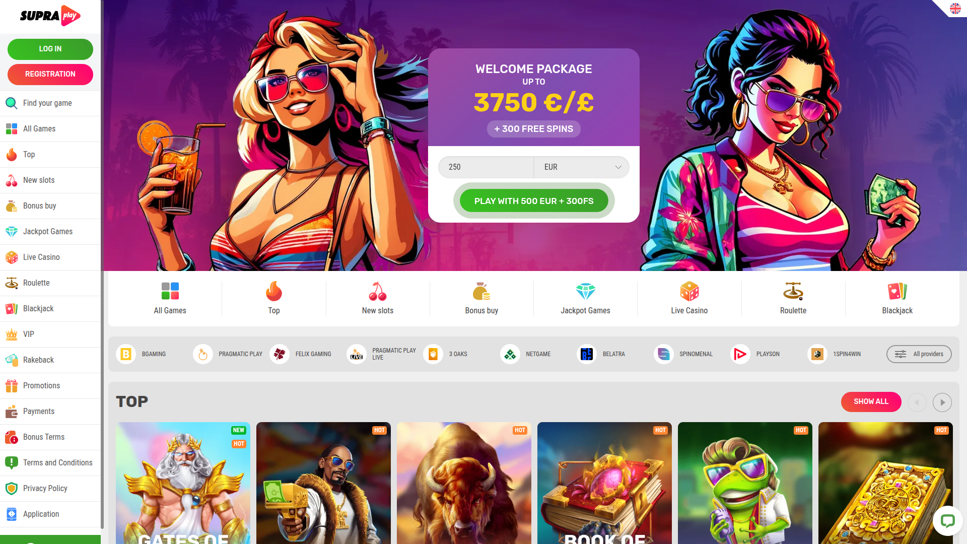 Десктопная главная страница SupraPlay Casino