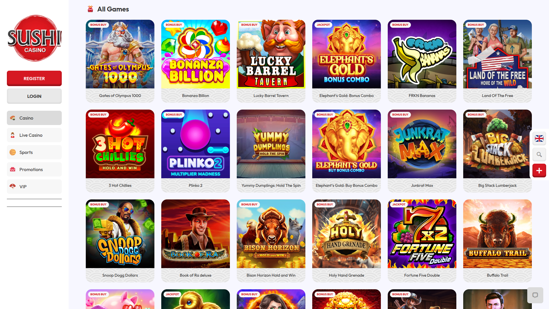 Jeux de bureau de Sushi Casino