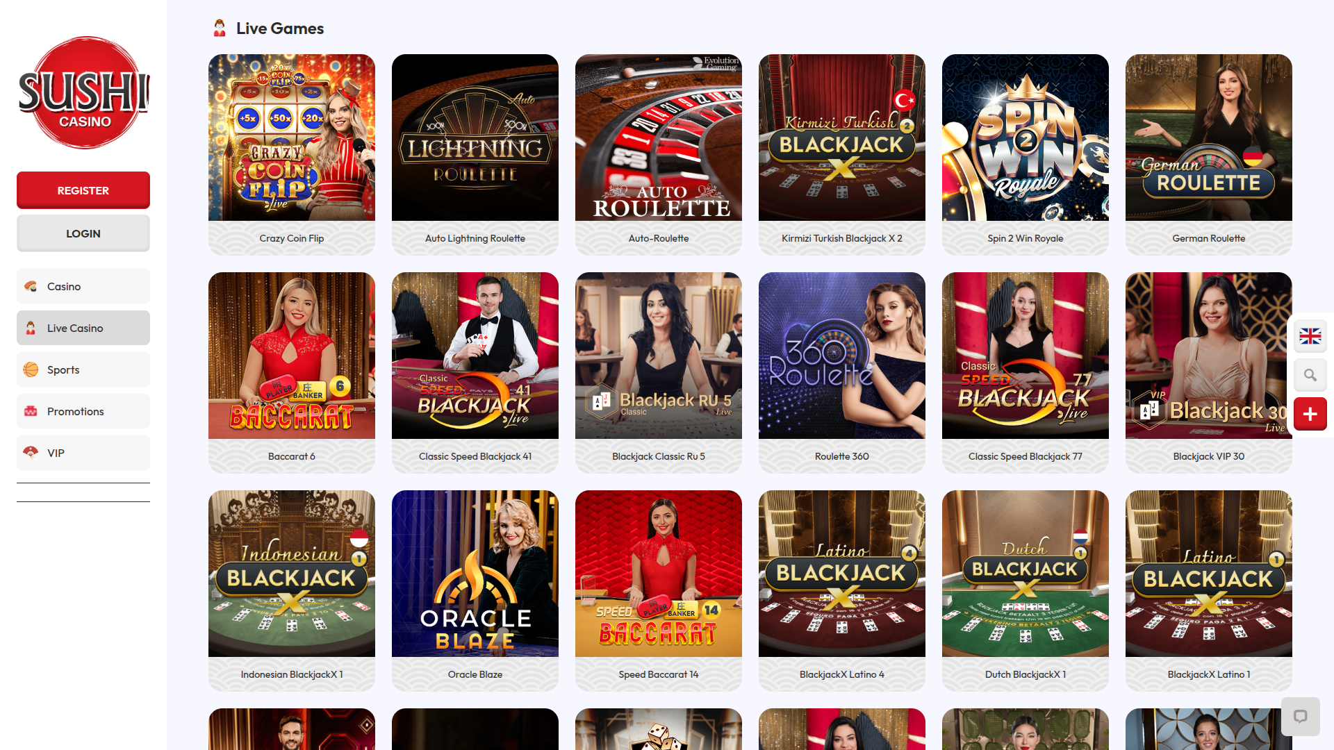 Croupier en direct de bureau de Sushi Casino