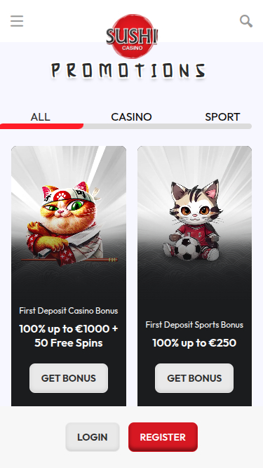 Promotions mobiles de Sushi Casino
