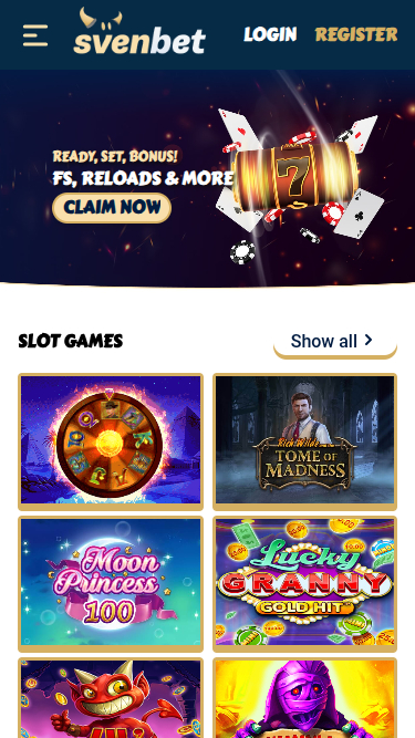 Svenbet Casino Mobile Homepage