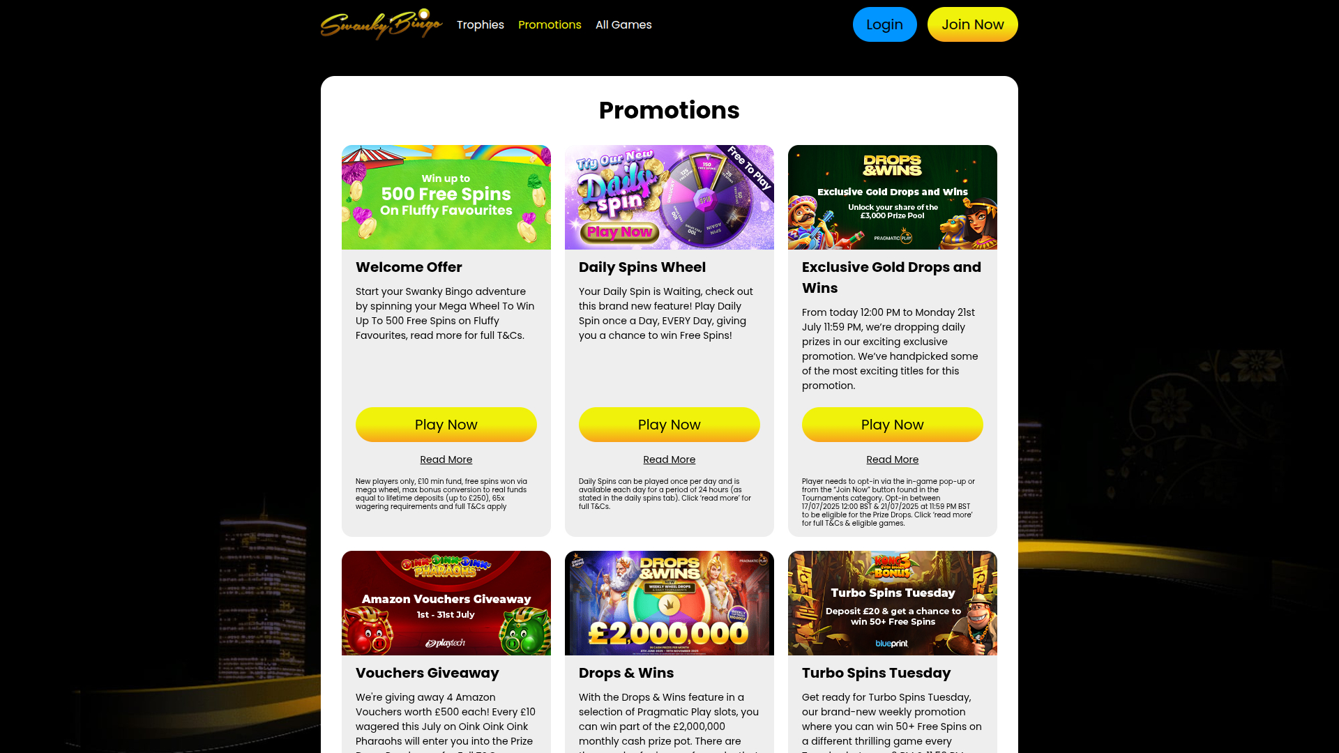 Promociones de escritorio de Swanky Bingo