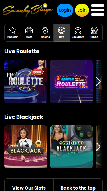 Crupier en vivo móvil de Swanky Bingo