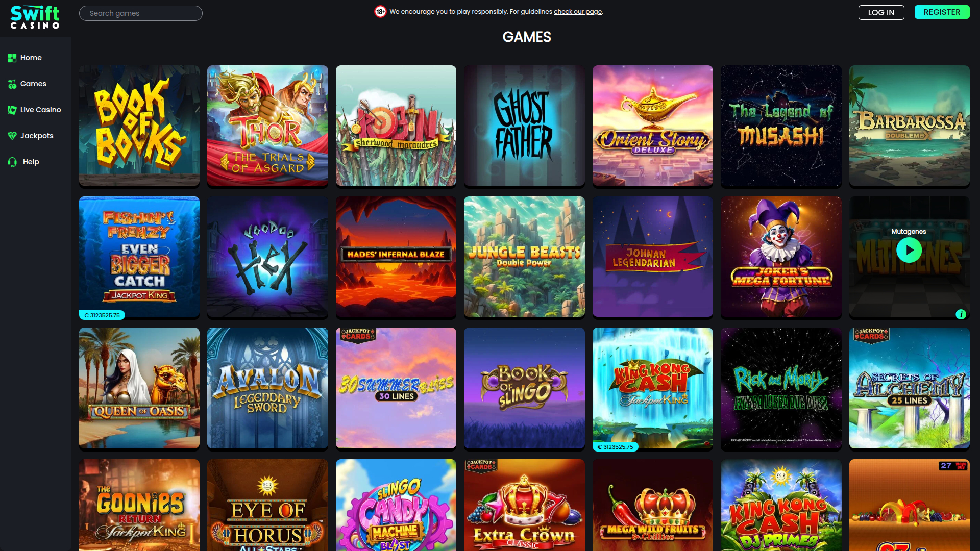 Jeux de bureau de Swift Casino