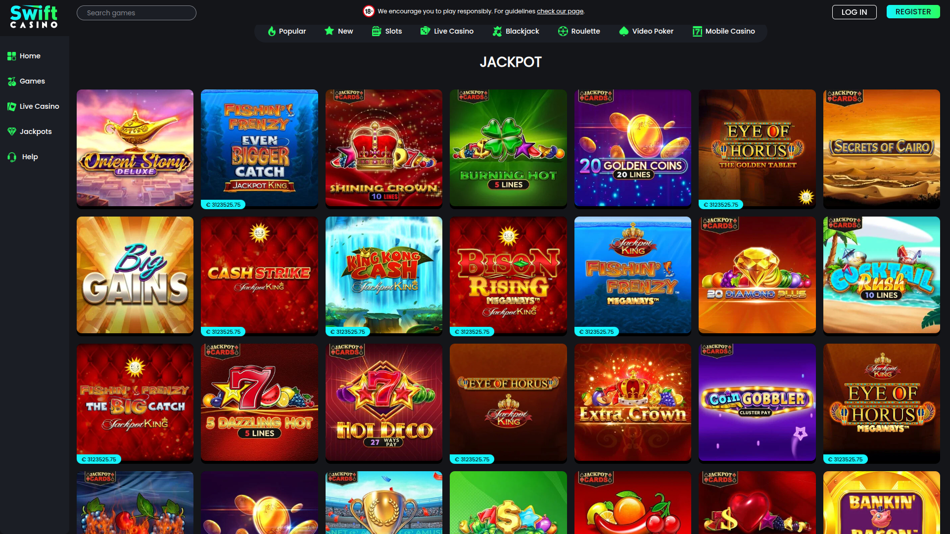 Jackpot de bureau de Swift Casino