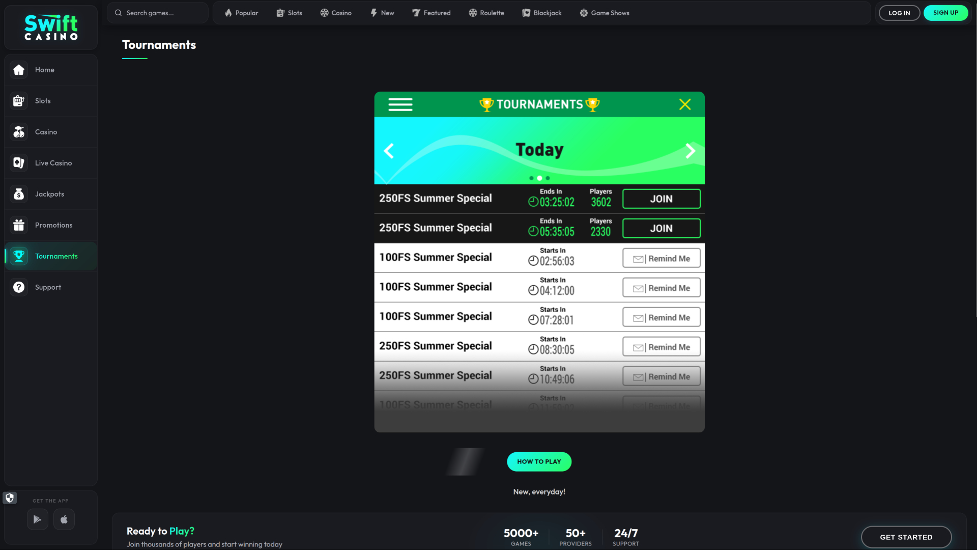 Torneos de escritorio de Swift Casino