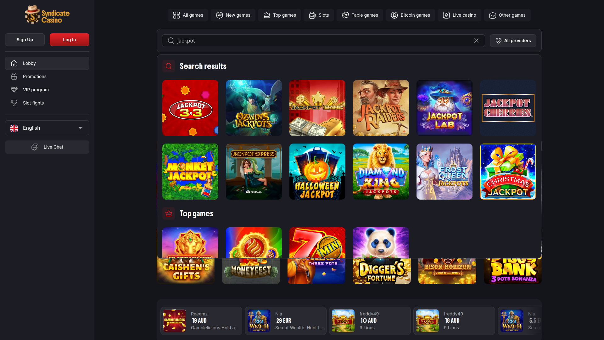 Jackpot de bureau du casino Syndicate