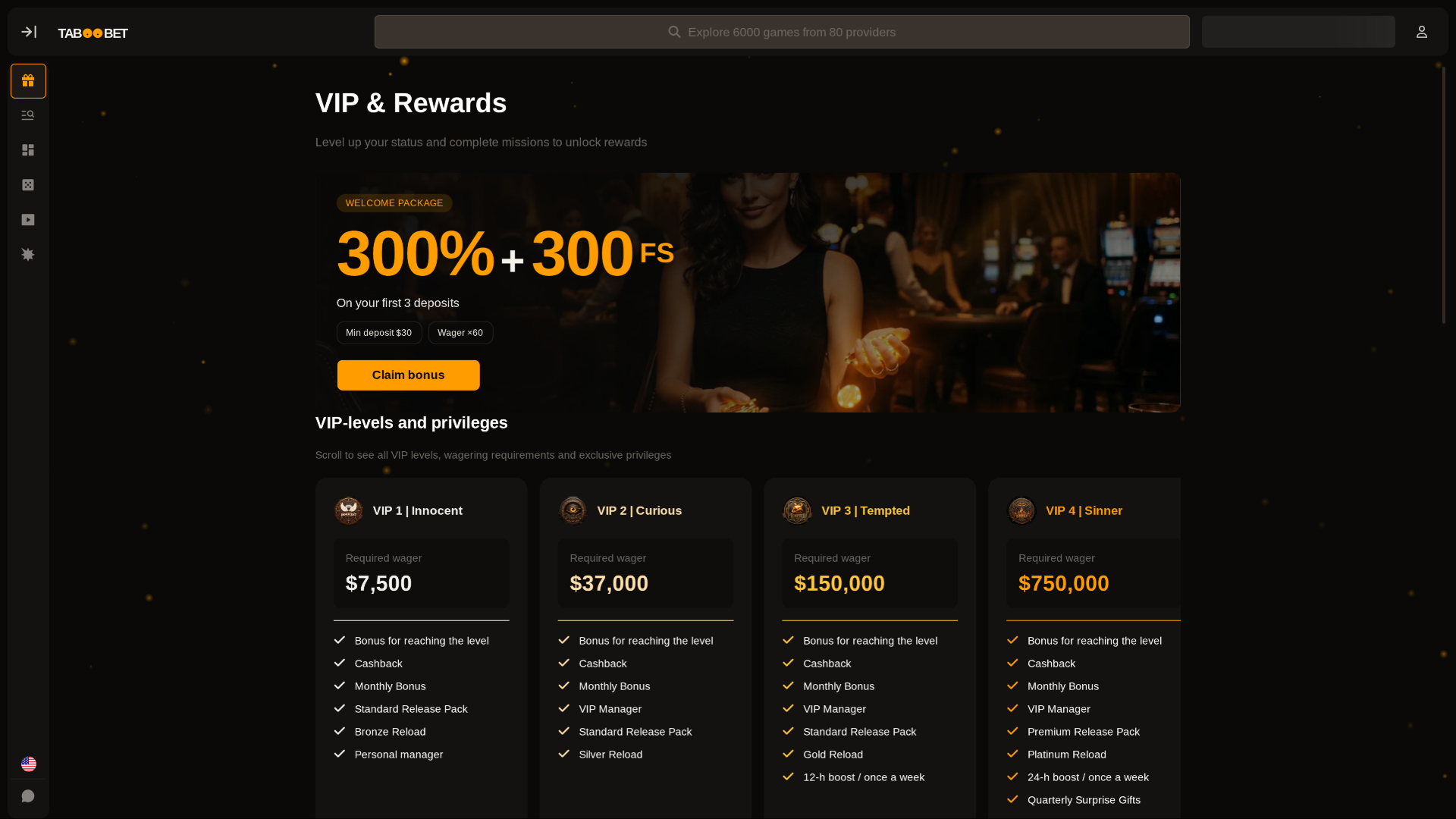 TabooBet Casino Desktop VIP