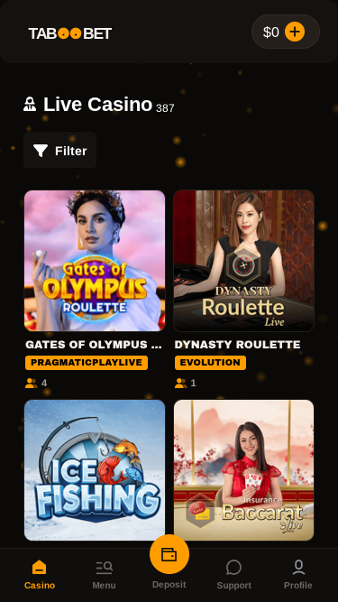 TabooBet Casino Mobile Live Dealer