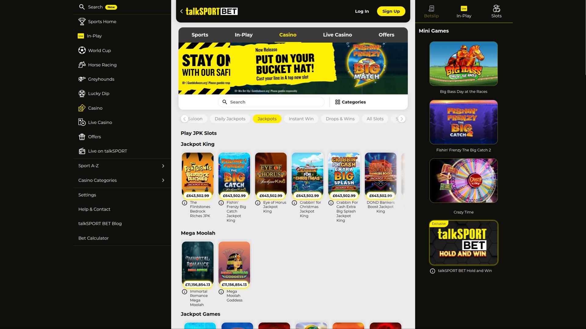 talkSPORT BET Casino jackpot page
