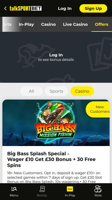 talkSPORT BET Casino promotions mobile page