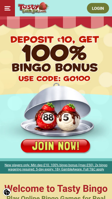 Мобильная домашняя страница Tasty Bingo