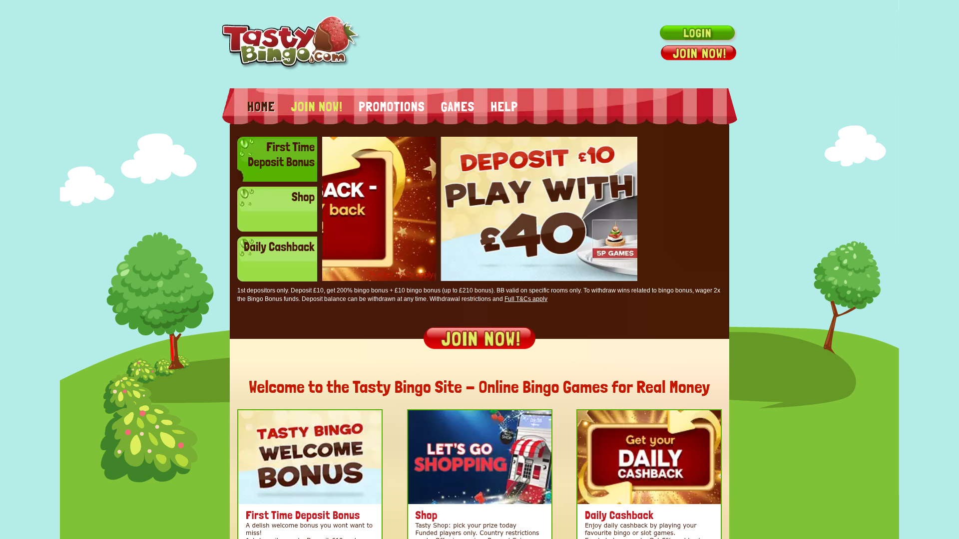 Page d'accueil de bureau de Tasty Bingo