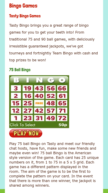 Jeux mobiles de Tasty Bingo