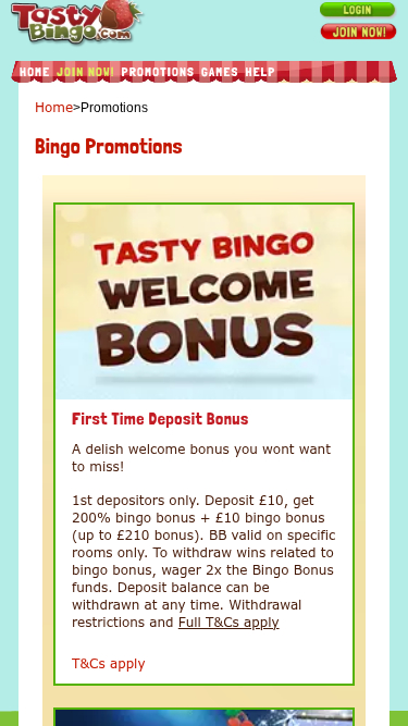 Promotions mobiles de Tasty Bingo