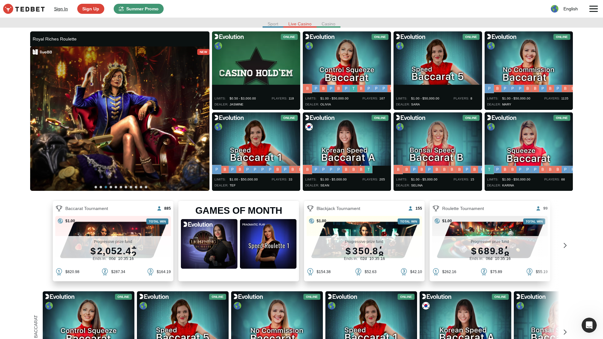 Croupier en direct de bureau de TedBet Casino