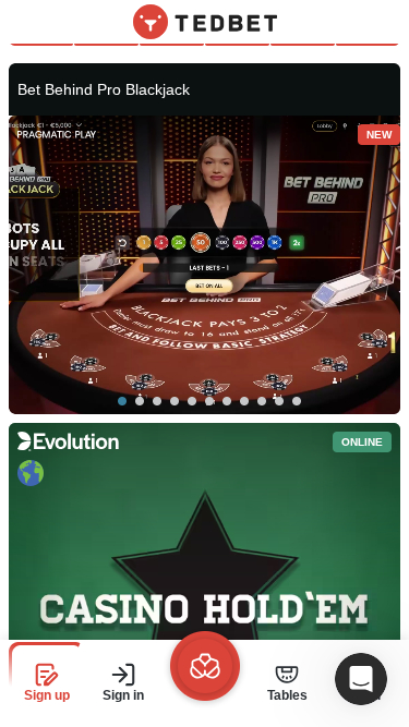 Croupier en direct mobile de TedBet Casino
