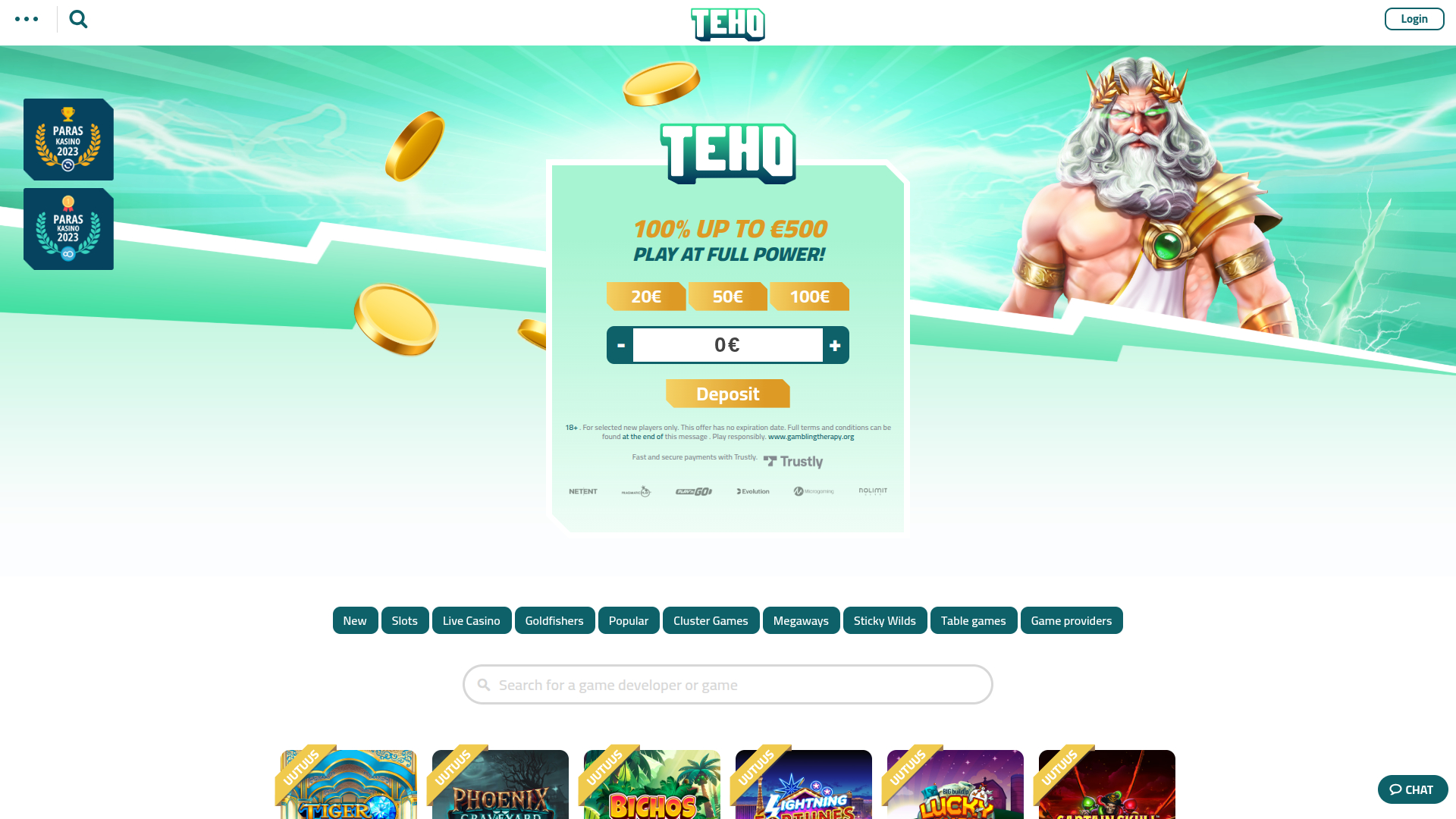 Página de inicio de escritorio de Teho Kasino