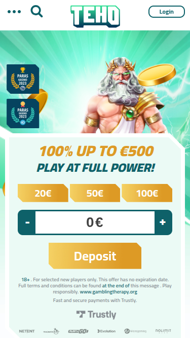 Página de inicio móvil de Teho Kasino