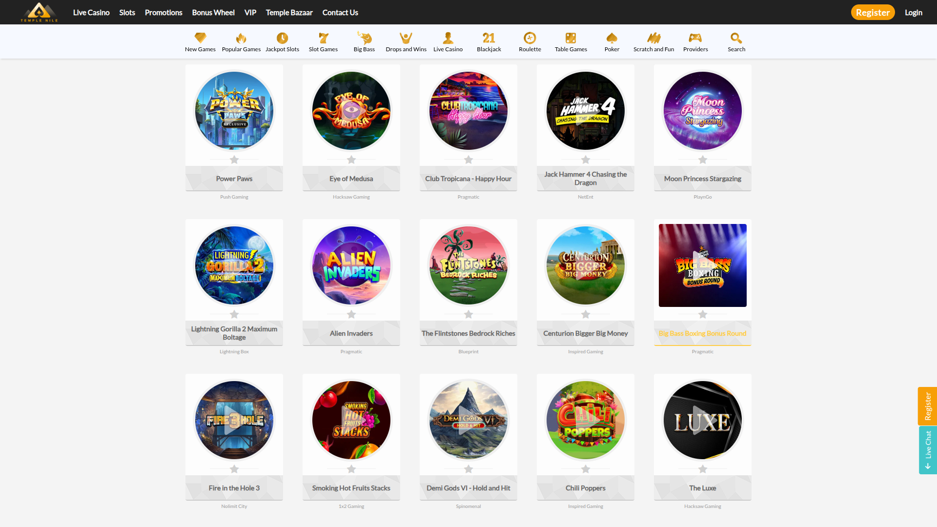 Juegos de escritorio de Temple Nile Casino