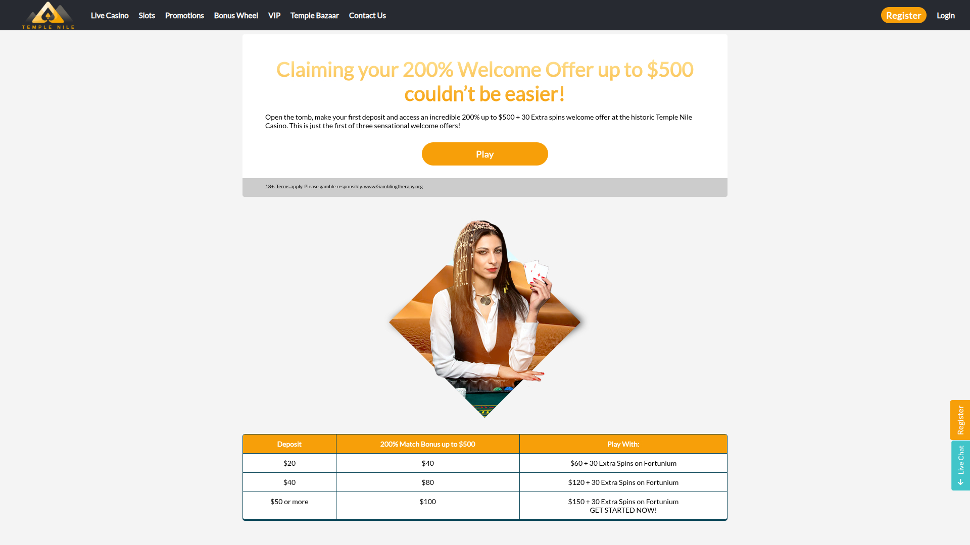 Promociones de escritorio de Temple Nile Casino