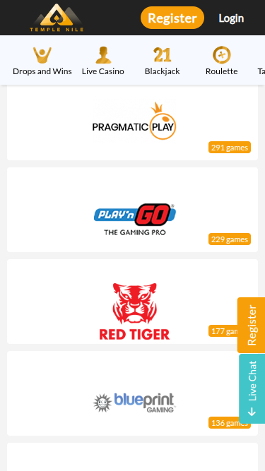 Desarrolladores de juegos móviles de Temple Nile Casino